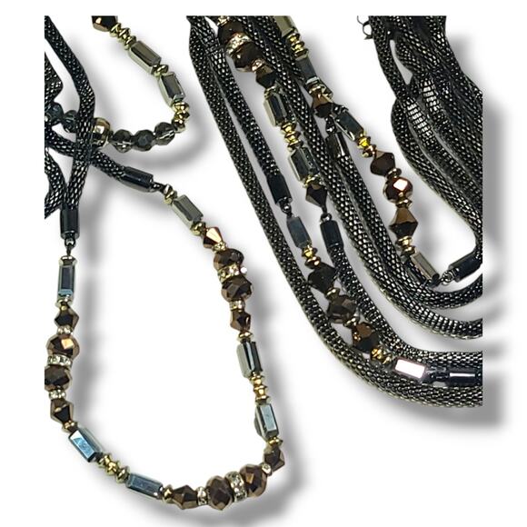 WHBM Multi-strand Snake Chain Crystal Bead Station Necklace 32"-44" - Picture 4 of 11